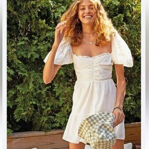 Heartloom Cella | Eyelet Puff Sleeve Babydoll Tiered Mini Dress White Small